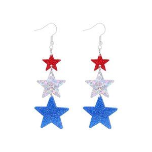 Patriotic Glitter Acrylic Star Dangling Earrings USA 250th